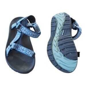 Teva Torin Blue and Black Hibiscus Flowers Adjustable Sandals Size 9 Beach Hike